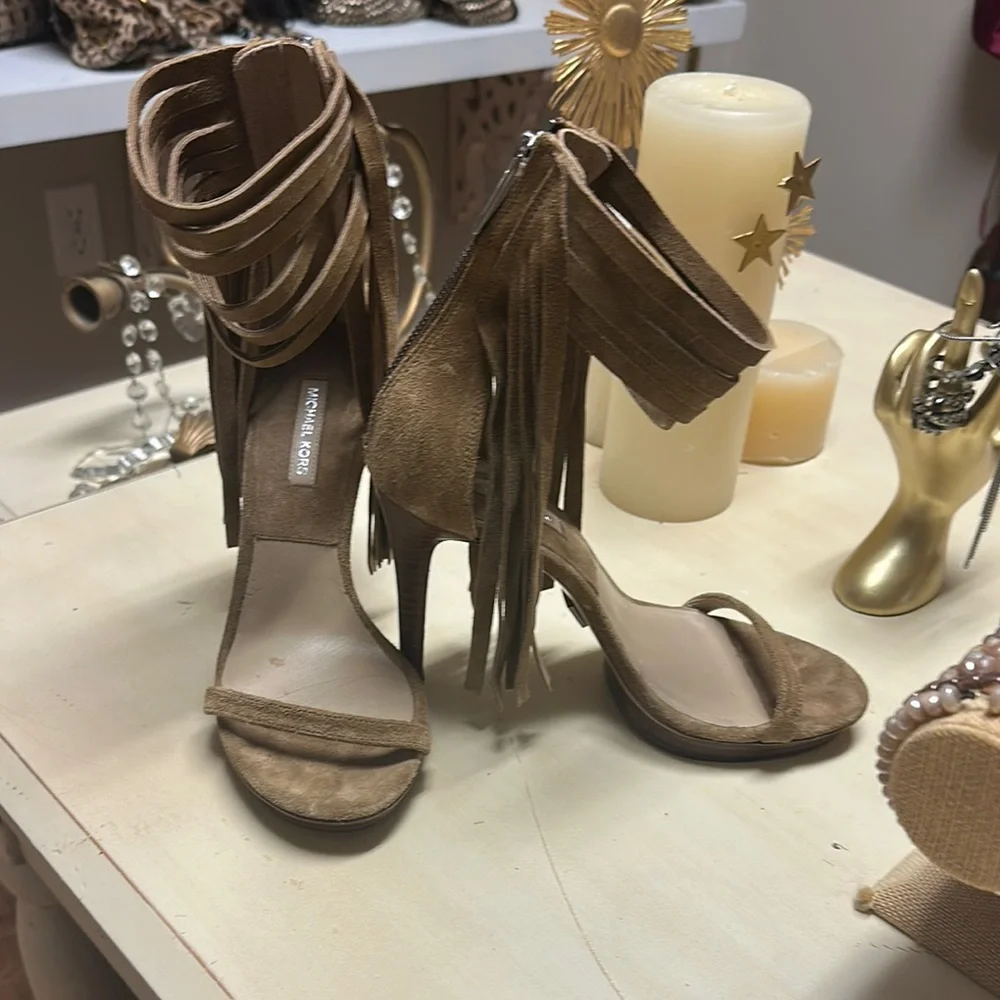 Fringe Tan Michael Kors High Heel Sandals - Picture 6 of 6